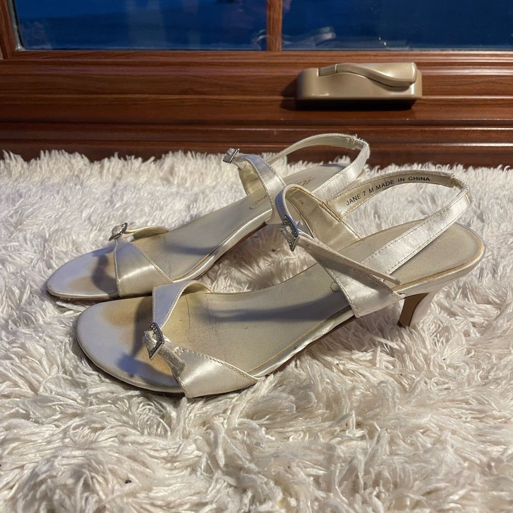 White prom heels, short heel